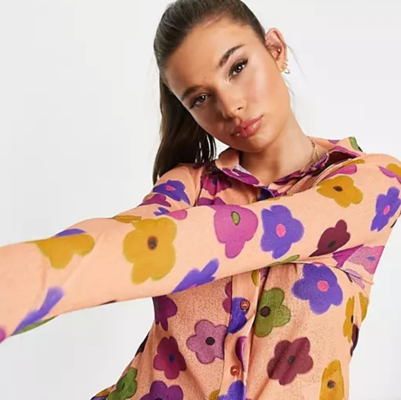 Topshop Tops - SOLD Topshop Floral Mesh Shirt